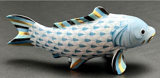 Signed HEREND KOI Fish Turquoise Fishnet Figurine