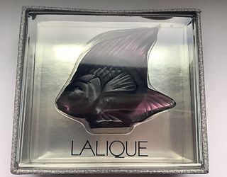 Lalique SIGNED  Crystal amethyst color Fish  with BOX Made in France