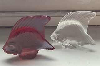 Lalique SIGNED Crystal RED AND WHITE shades of Fish Made in France