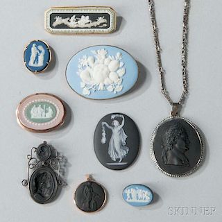 Nine Wedgwood Brooches and Medallions