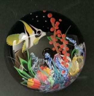Mayauel Ward Signed "White Angel Fish, Coral Reef" Paperweight.