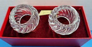 Baccarat Signed Crystal Pair Napkin Rings with Box