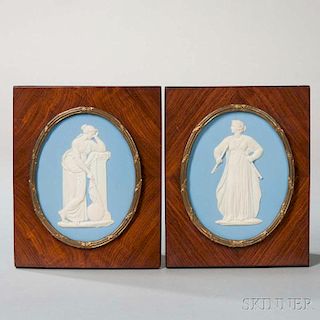 Pair of Wedgwood Solid Blue Jasper Oval Plaques