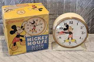 DISNEY Ingersoll Mickey Mouse Manually Wound Alarm Clock Working RARE.