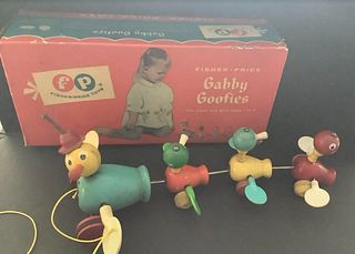 FISHER PRICE Gabby Goofies #777 WOOD PULL TOY WITH ORIG BOX