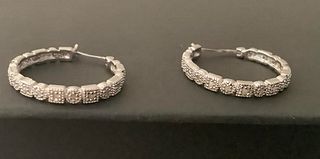 Sterling Silver with Diamond Accent Hoop Earring