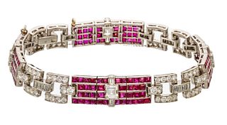 Ruby And Diamond Bracelet Ca. 1940, L 7'' 33g