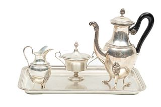 Continental 800 Silver Tea Service, Early 20th C., Four Pieces, 50 Toz Total