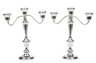 American Sterling Silver Pair Of Candelabra H 13'' L 10.5''