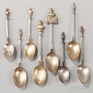Eight English Sterling Silver Shakespeare Souvenir Spoons