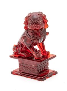 Foo Dog In Red Cherry Amber Chinese Ca. 1950, H 7.5''