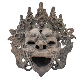 TIBETAN Cast Bronze Hollow Mask Head Censer , H 6'' W 12'' L 12''