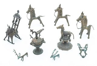 Bronze Figurines, H 7'' Depth 3.5'' 9 pcs
