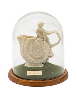 Walter Lenox Bisque Pitcher, Sea Shell And Putti H 8'' Under Glass 10" Dome