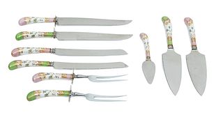 William Adams (Sheffield) Bread Knives, Pie Servers & Carving Sets, Porcelain Handles 8 pcs