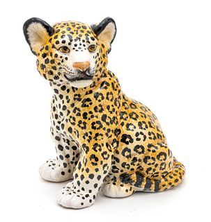 Italian Hand Painted Pottery Leopard H 14'' W 12''