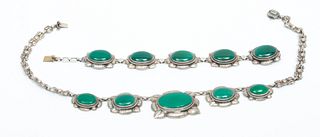 Sterling Necklace And Bracelet, Green Stones L 16'' 80.8g 2 pcs