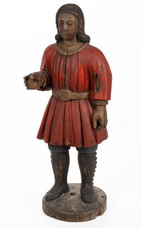 FOLK ART CARVED AND PAINTED WOODEN FIGURE