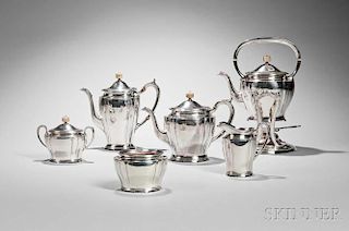 Six-piece Arthur Stone Arts and Crafts Sterling Silver Tea and Coffee Service