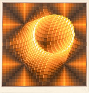Yvaral (Jean-Pierre Vasarely) (French, 1934-2002) Screenprint In Colors On Wove Paper, Structure Cubique Orange, H 25.25'' W 25.25''