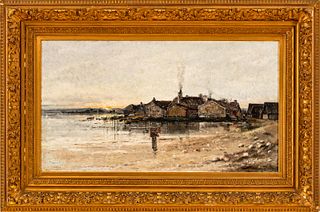 M. Chartreuse Oil On Canvas  19th C., Oyster Gathering On The Brittany Coast, H 20'' W 36''