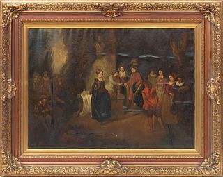 After Antoine Watteau (French, 1684-1721) Oil On Canvas, 19th C., L'amour Au Theatre Francais, H 22'' W 30''