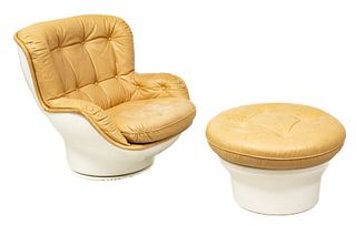Michel Cadestin (French, B. 1942) By Airbourne, France, Fiberglass, Leather Karate Lounge Chair & Ottoman Ca. 1970, H 35'' W 37'' Depth 35''