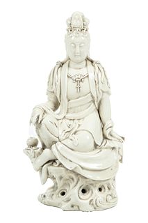 Chinese Blanc De Chine Porcelain Guan Yin Figure, H 13'' W 7''