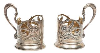 Soviet 875 Silver Tea Glass Holders, 20th C., H 4.5'' L 4.5'' 7.84t oz 2 pcs