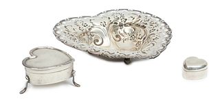 Sterling Silver Heart Form Boxes (2) And Whiting Gorham Dish H 6'' W 5.7'' 4.3lbs 3 pcs