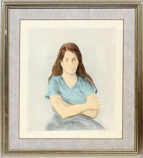 RAPHAEL SOYER (AMERICAN, 1899-1987), COLOR LITHOGRAPH, H 16 1/2", W 13 1/2" "SEATED WOMAN",