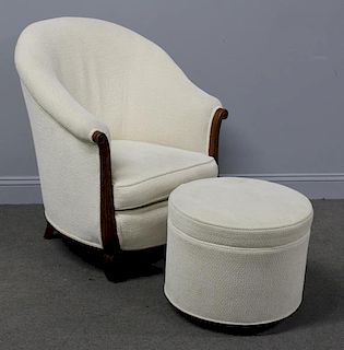 Art Deco Upholstered Club Chair & Ottoman.