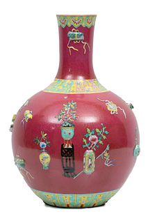 Chinese Qianlong Style Enamel On Porcelain Globular Vase, Large 21st C.,, H 21.5'' Dia. 15''