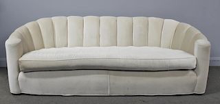 Art Deco Style Velvet Upholstered Demilune Sofa.