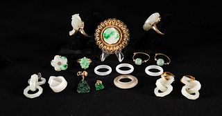 17 Piece Chinese Jade Jewelry Group