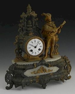 Gilt Spelter and Onyx Figural Mantel Clock, 29th c