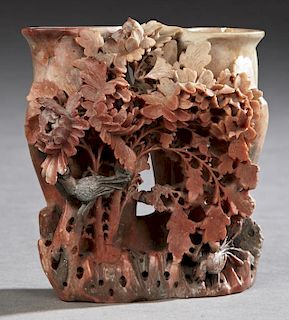 A Chinese Carved Soapstone Tripartite Vase, probab