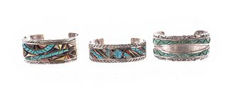 3 Sterling & Turquoise Cuffs by Victor Moses Begay