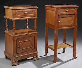 Two French Nightstands, 19th c., one in oak with a