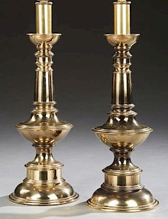 Pair of Contemporary Brass Plated Candlestick Lamp