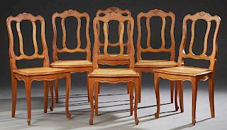 Set of Six French Carved Cherry Dining Chairs, 20t