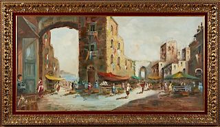 Virgili, "Continental Street Scene," 20th c., oil