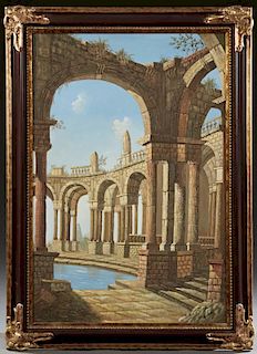 Giovani, "Classical Ruins," 20th c., oil on canvas