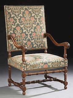 French Louis XII Style Carved Walnut Fauteuil, lat
