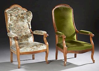 Two Louis Philippe Carved Walnut Voltaire Fauteuil