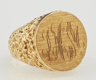 Man's 14K Yellow Gold Monogram Nugget Style Ring,