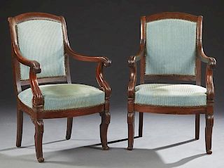 Pair of French Carved Mahogany Restauration Style