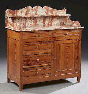 French Carved Pitch Pine Marble Top Washstand, c.