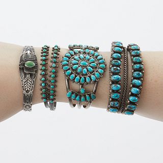 Group of 5 Southwest Turquoise Bracelet Cuffs