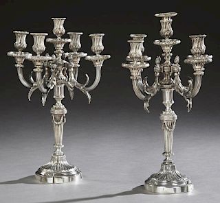 Pair of French Silverplated Louis XVI Style Six Li